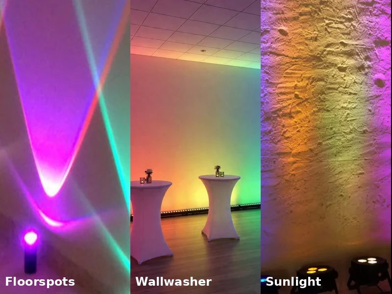Vergleich Floorspots, Wallwasher und Sun Light