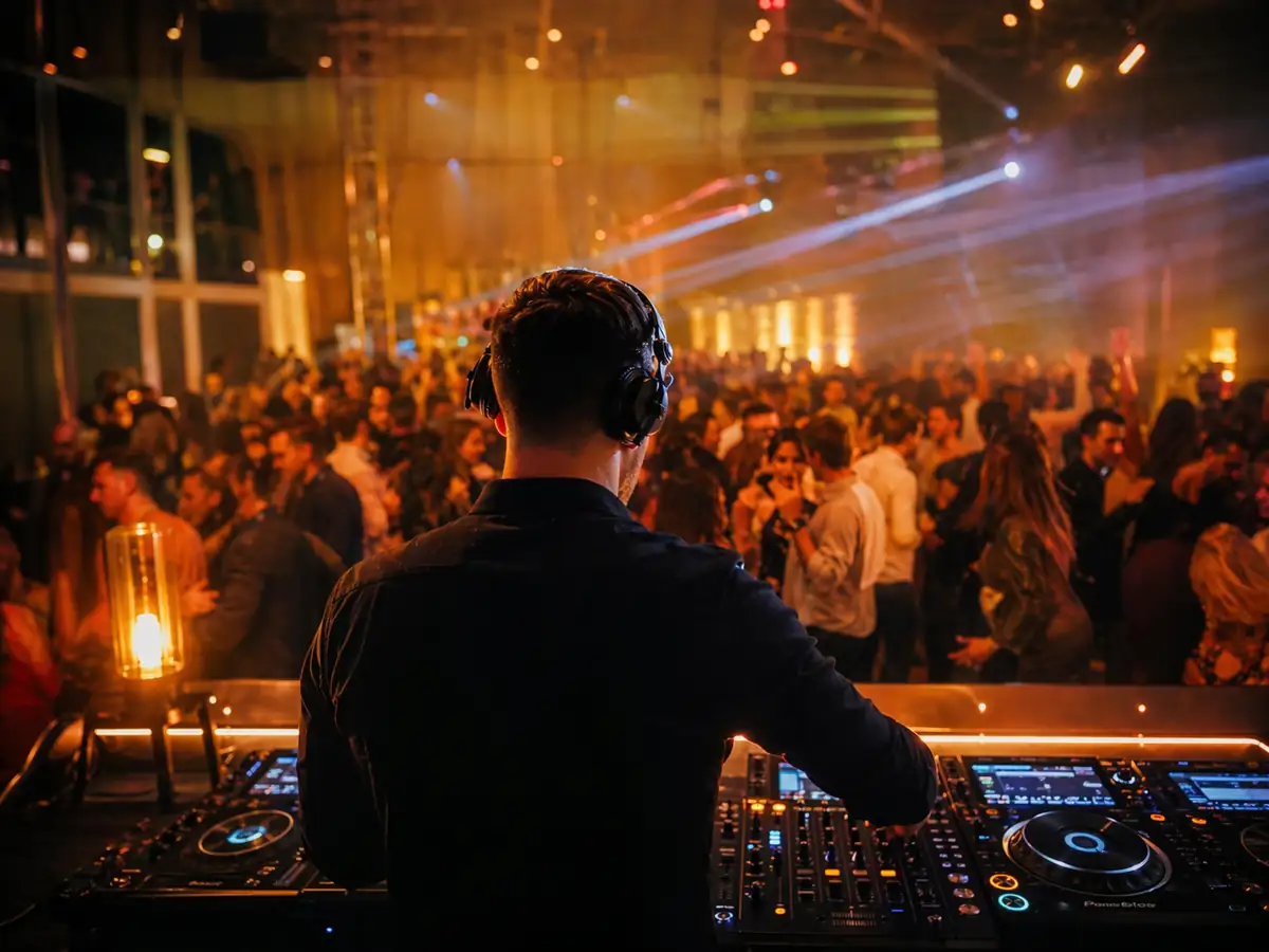 Augsburg DJs bei einer Eventparty mit DJ-Pult und Tanzfläche