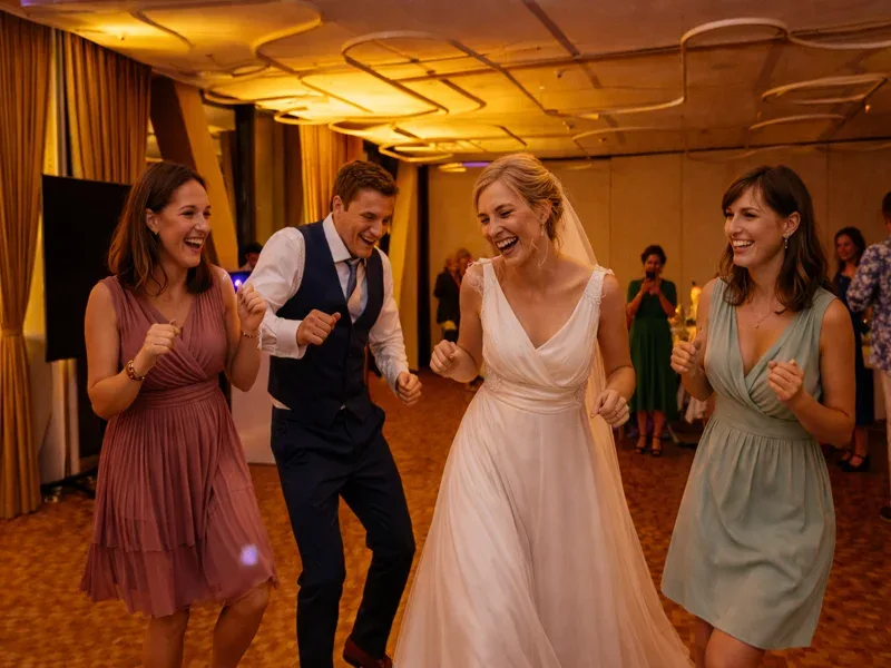 Hochzeitspaar und Gäste tanzen im Strasser Gersthofen