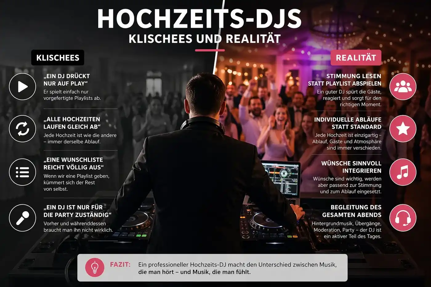 Hochzeits-DJs Klischees und Realität im Vergleich, Infografik von DJ Rico Cinsano